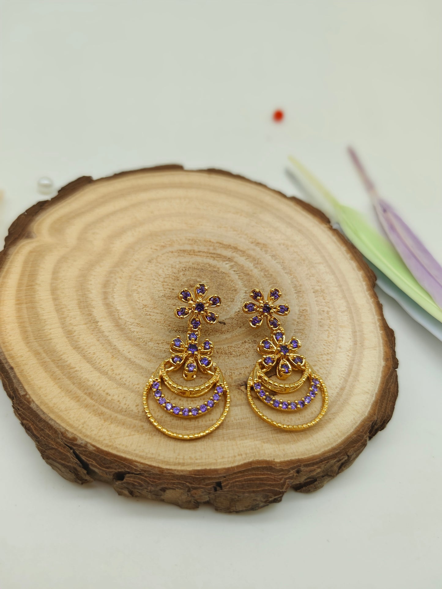 Gold plated stone earrings