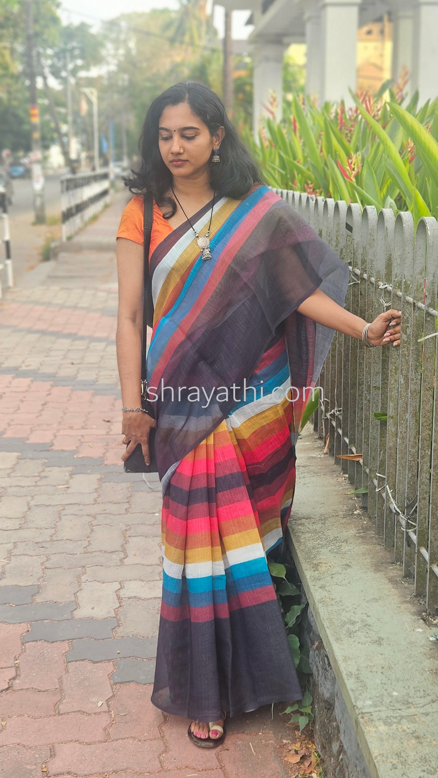 Black Linen Cotton Digital Print Saree