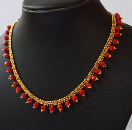 red beads gold plated necklace