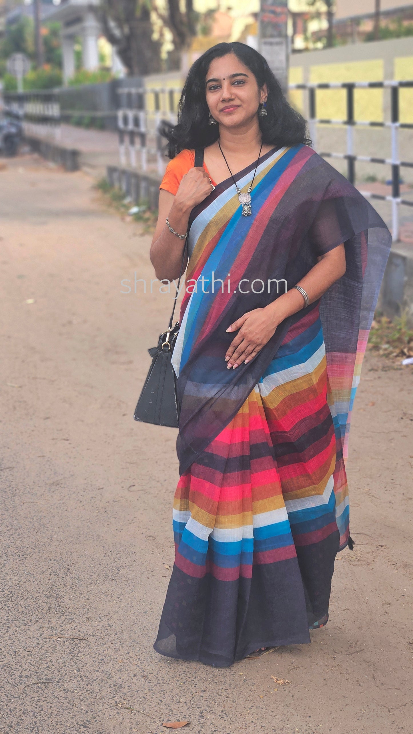 Black Linen Cotton Digital Print Saree