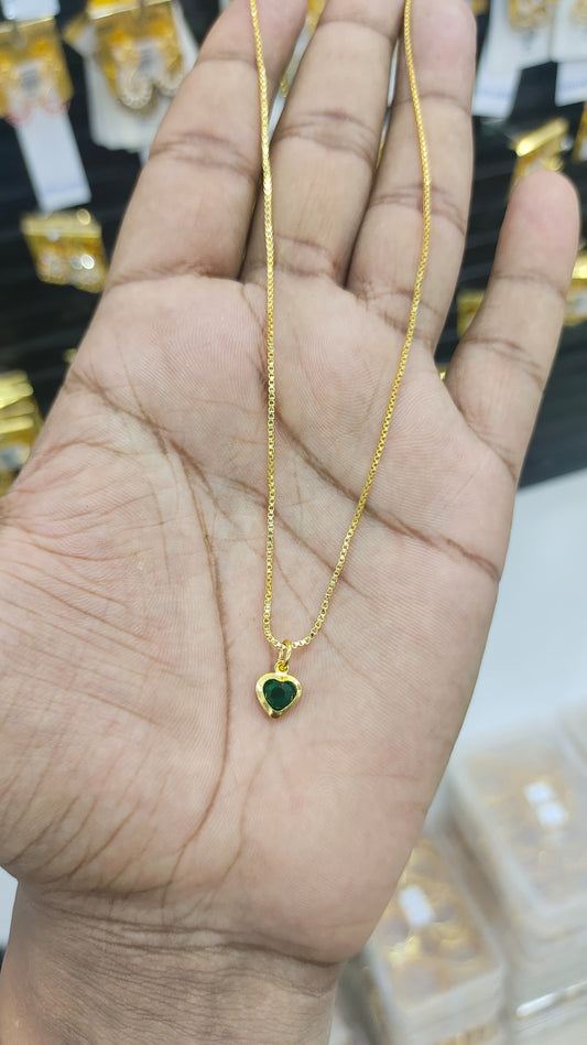 Gold plated chain and green stone pendant