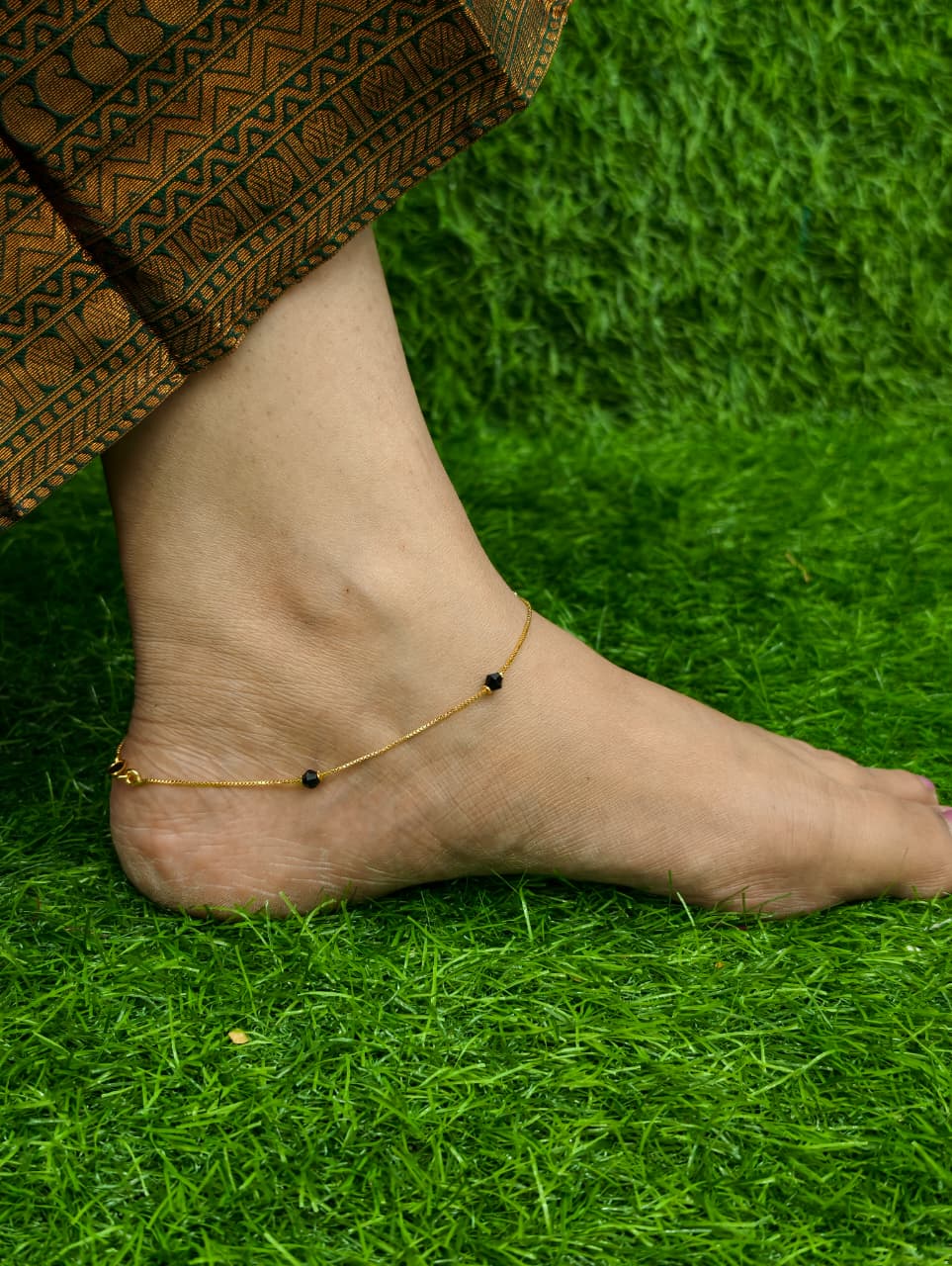 Gold plated anklet With karimani Beads