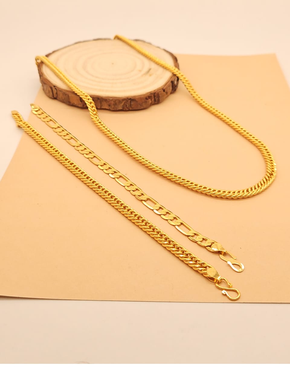 Gold Plated Cuban Chain And Bracelets Combo