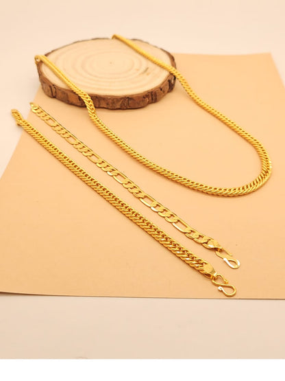 Gold Plated Cuban Chain And Bracelets Combo