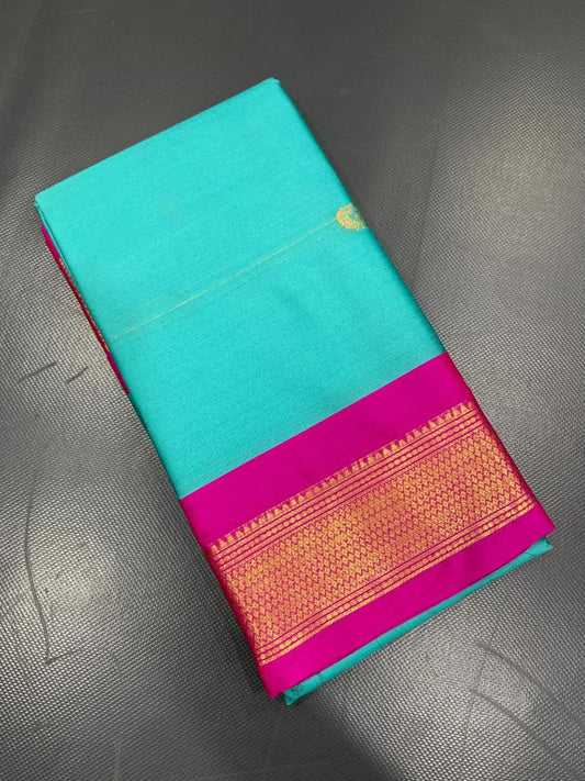Cotton Silk gold weaving border with contrast blouse