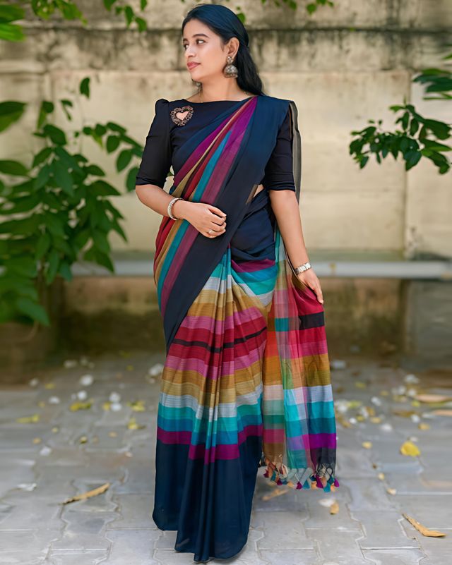 Black Linen Cotton Digital Print Saree