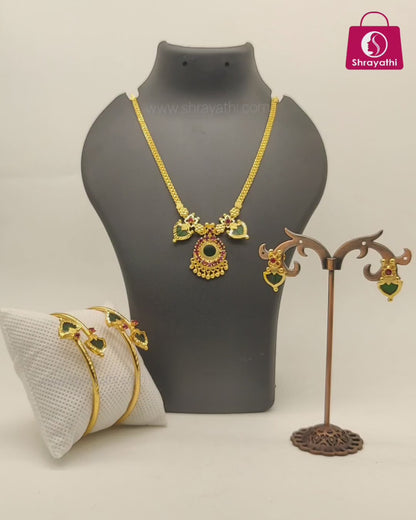 Gold plated palakka combo jewellery set