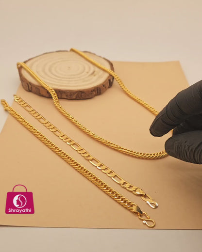Gold Plated Cuban Chain And Bracelets Combo