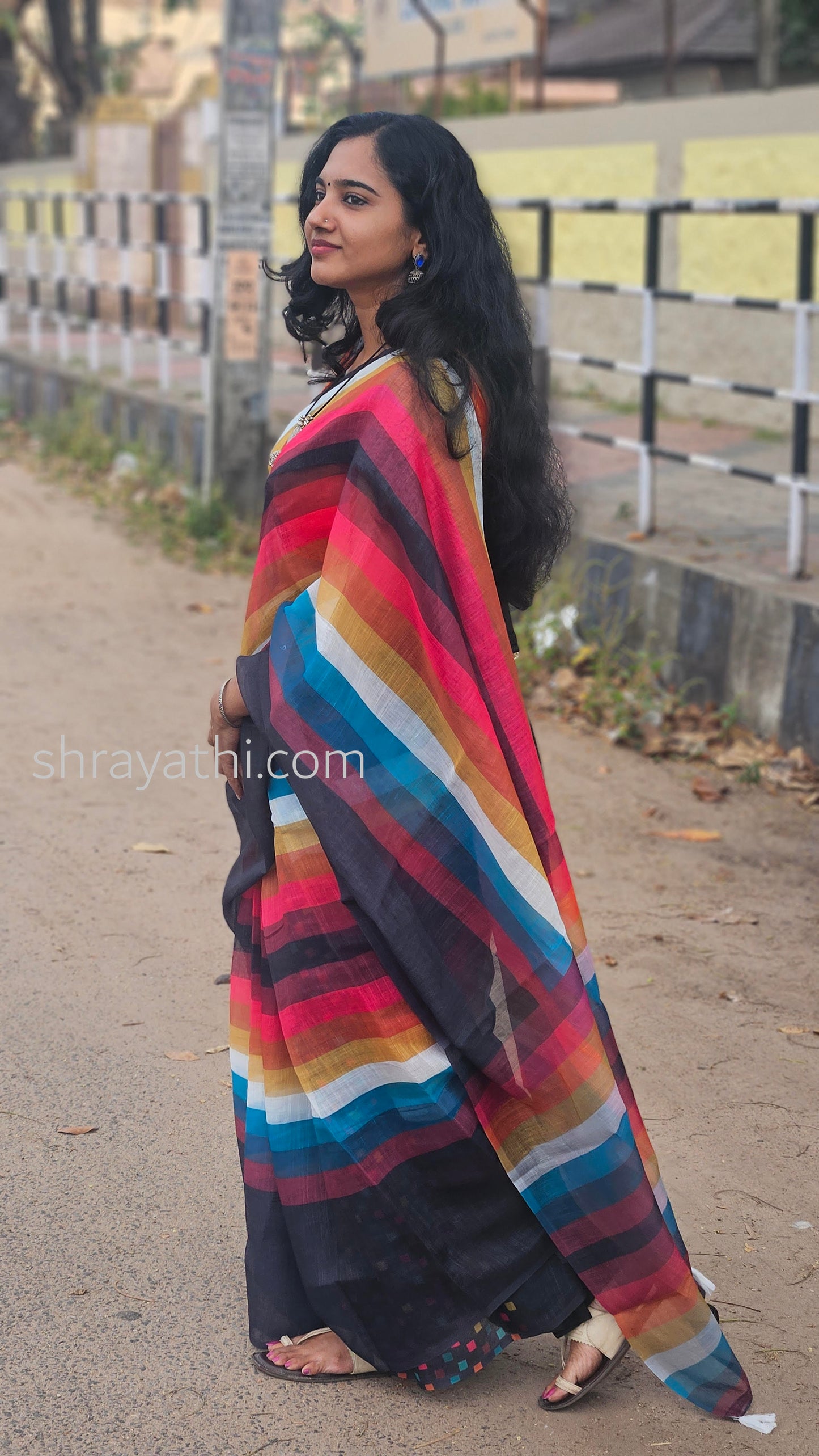 Black Linen Cotton Digital Print Saree