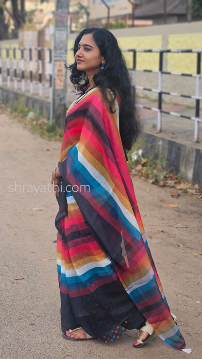 Black Linen Cotton Digital Print Saree