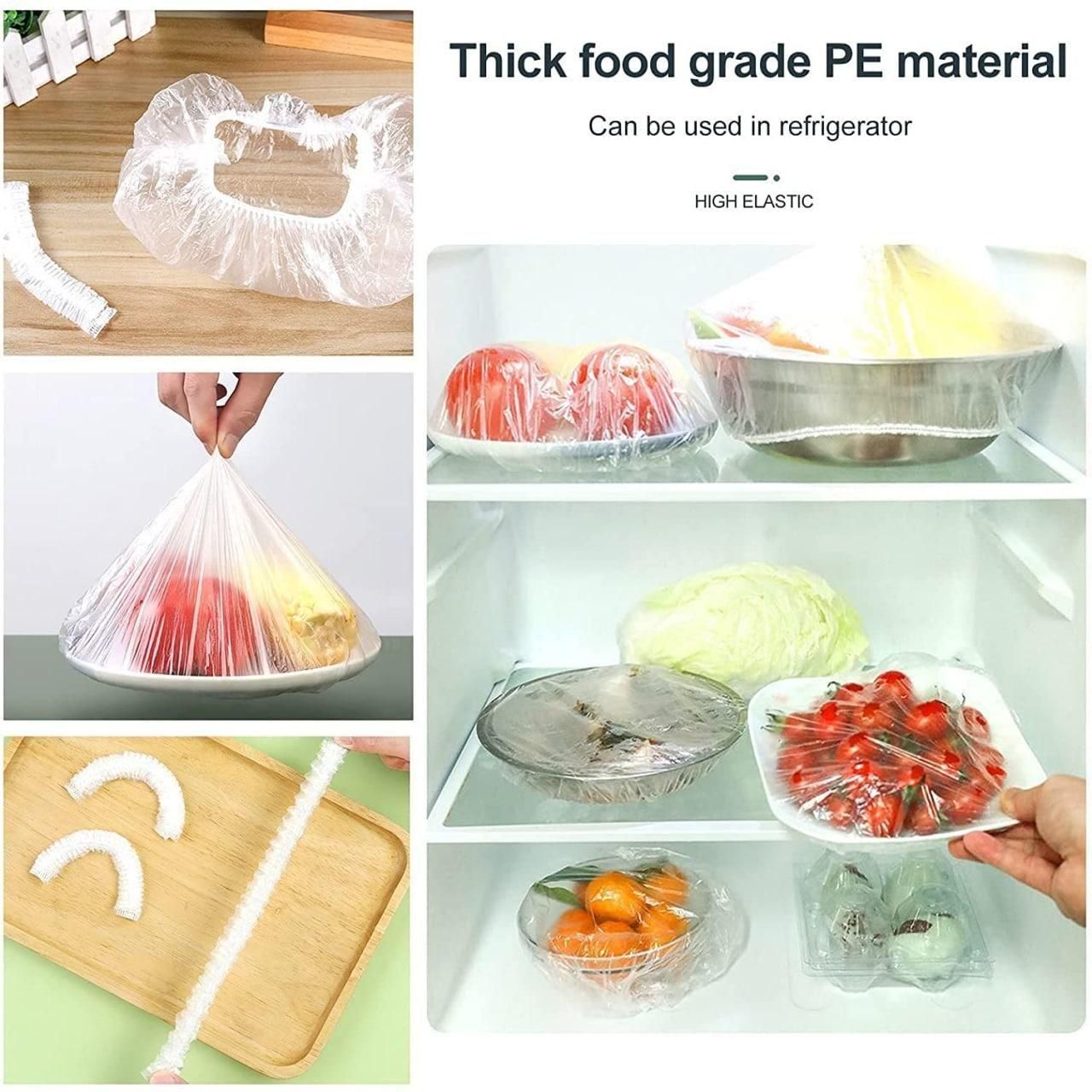 Plastic Bags - Reusable Elastic Food Storage Plastic Covers (Pack of 100)