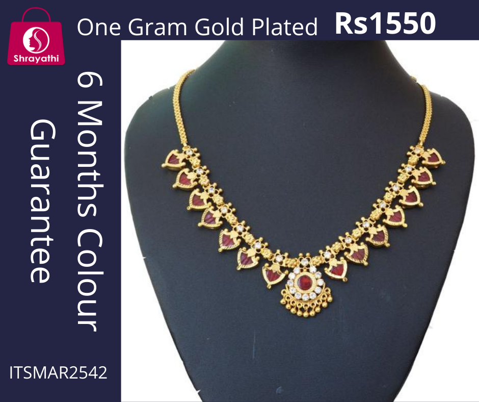 Itscustommade Maroon palakka necklace with 14 palakka