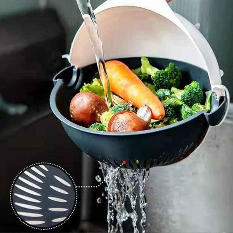 Vegetable Cutter- 7 in 1 Multifunction Magic Rotate Vegetable Cutter with Drain Basket Large Capacity