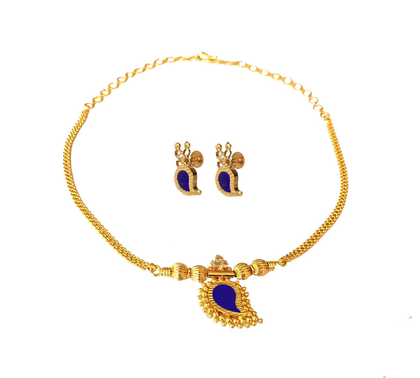 Blue Mango Necklace With Earrings -  by Shrayathi