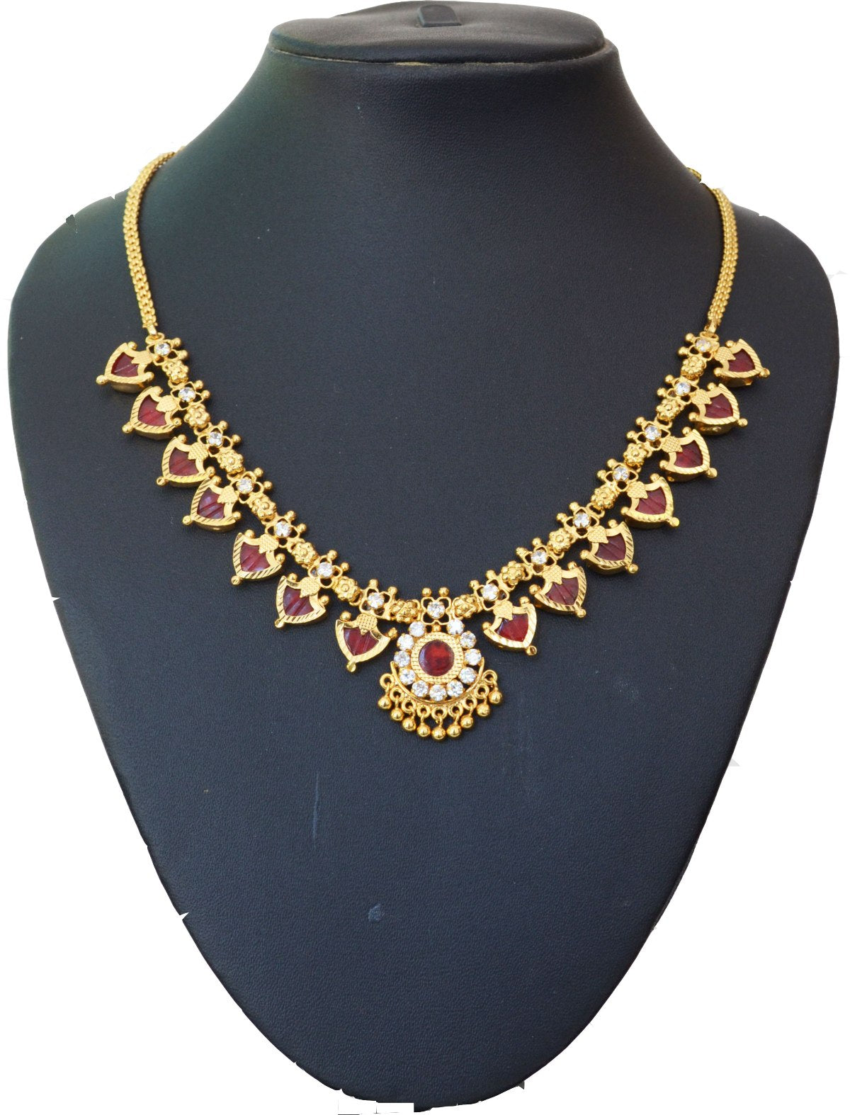 Maroon palakka necklace with 14 palakka -  by Shrayathi